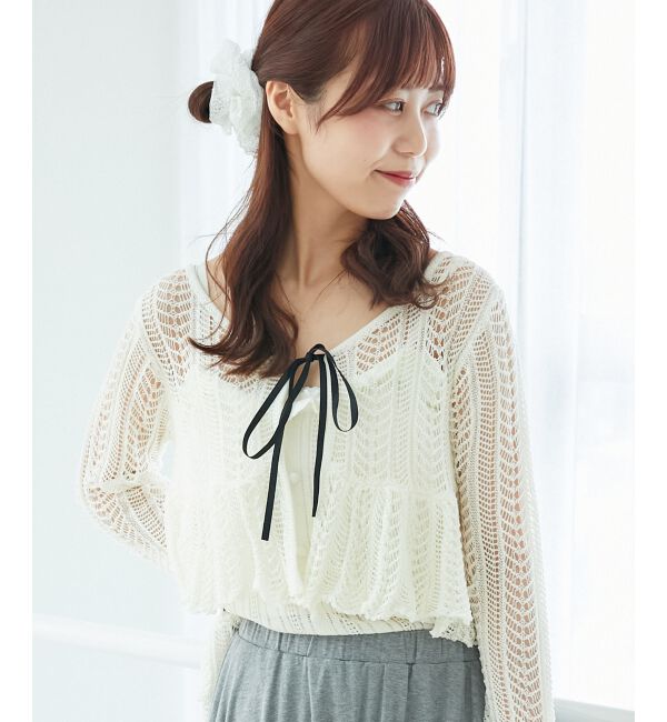  「キャミセットレーシー長袖カーデ」|カーディガン|