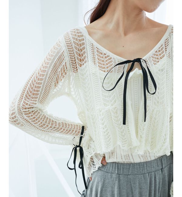  「キャミセットレーシー長袖カーデ」|カーディガン|