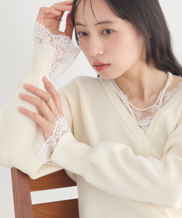 earth music&ecology「レーストリムカーディガン」|カーディガン|