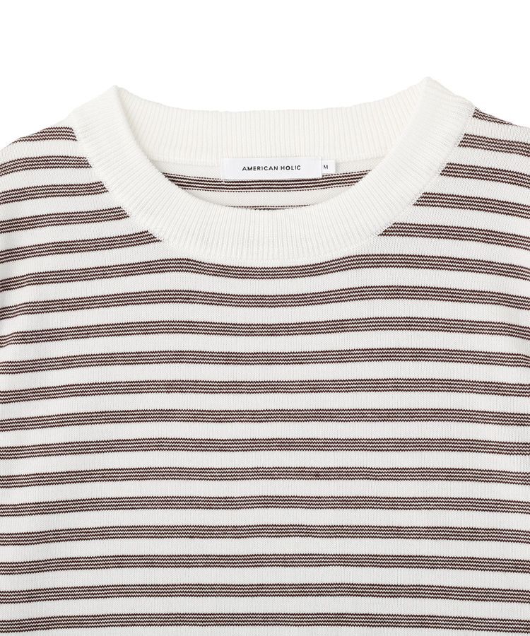 AMERICAN HOLIC「ボーダーハーフスリーブニットプルオーバー」|ニット・セーター|