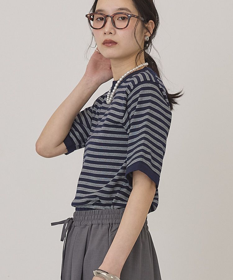 AMERICAN HOLIC「ボーダーハーフスリーブニットプルオーバー」|ニット・セーター|