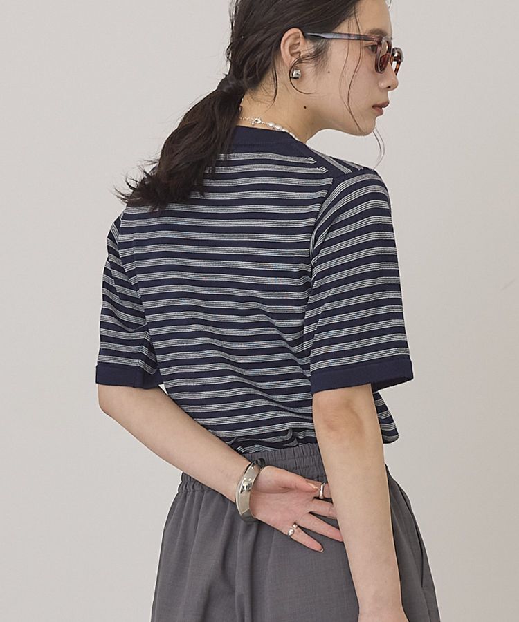 AMERICAN HOLIC「ボーダーハーフスリーブニットプルオーバー」|ニット・セーター|