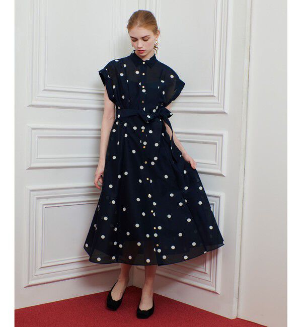 LOULOU WILLOUGHBY「【LOULOU WILLOUGHBY】オーガンドットワンピース」|ワンピース|ネイビー