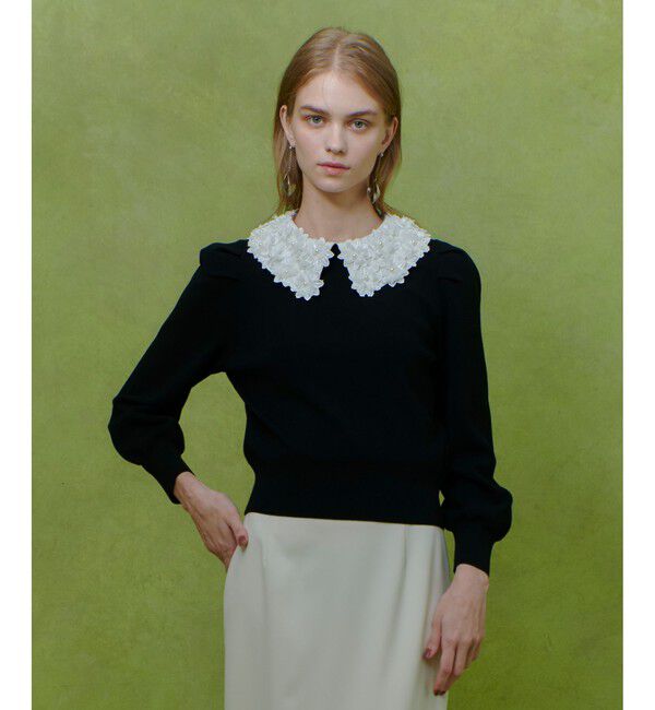 LOULOU WILLOUGHBY「【LOULOU WILLOUGHBY】フラワー衿付プルオーバー」|ニット・セーター|
