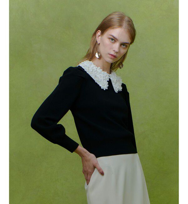LOULOU WILLOUGHBY「【LOULOU WILLOUGHBY】フラワー衿付プルオーバー」|ニット・セーター|