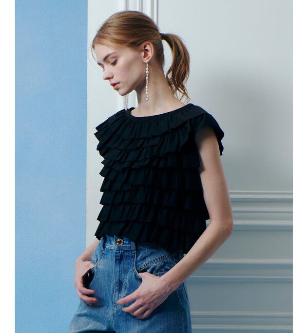 LOULOU WILLOUGHBY「【LOULOU WILLOUGHBY】フリルティアードプルオーバー」|Tシャツ・カットソー|ブラック