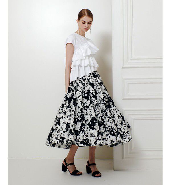 LOULOU WILLOUGHBY「WEB 一部店舗限定【LOULOU WILLOUGHBY】モノトーンフラワープリントギャザースカート」|スカート|