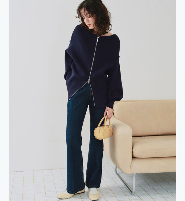 titivate「ダブルファスナーオーバーサイズニットプルオーバー」|ニット・セーター|ネイビー