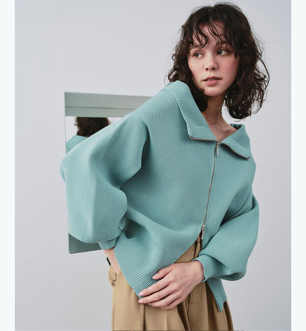 titivate「ダブルファスナーオーバーサイズニットプルオーバー」|ニット・セーター|アッシュブルー