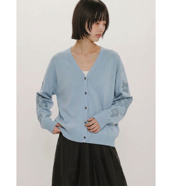 MIDIUMISOLID「MIDIUMISOLID for Ladies フラワージャカードカーディガン」|カーディガン|サックス&times;グレー
