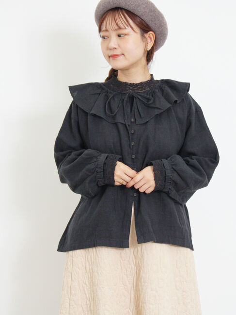 Samansa Mos2「【Slow linen】柄アソートフリルブラウス」|シャツ・ブラウス|