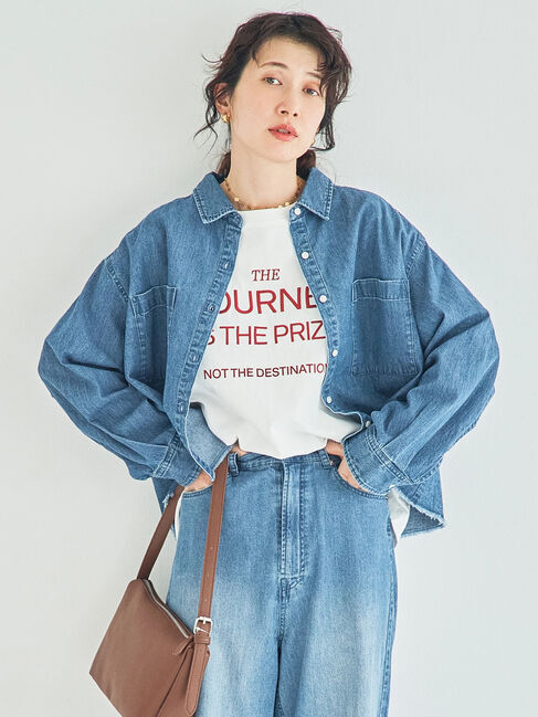 Samansa Mos2「デニムショート丈シャツ」|シャツ・ブラウス|