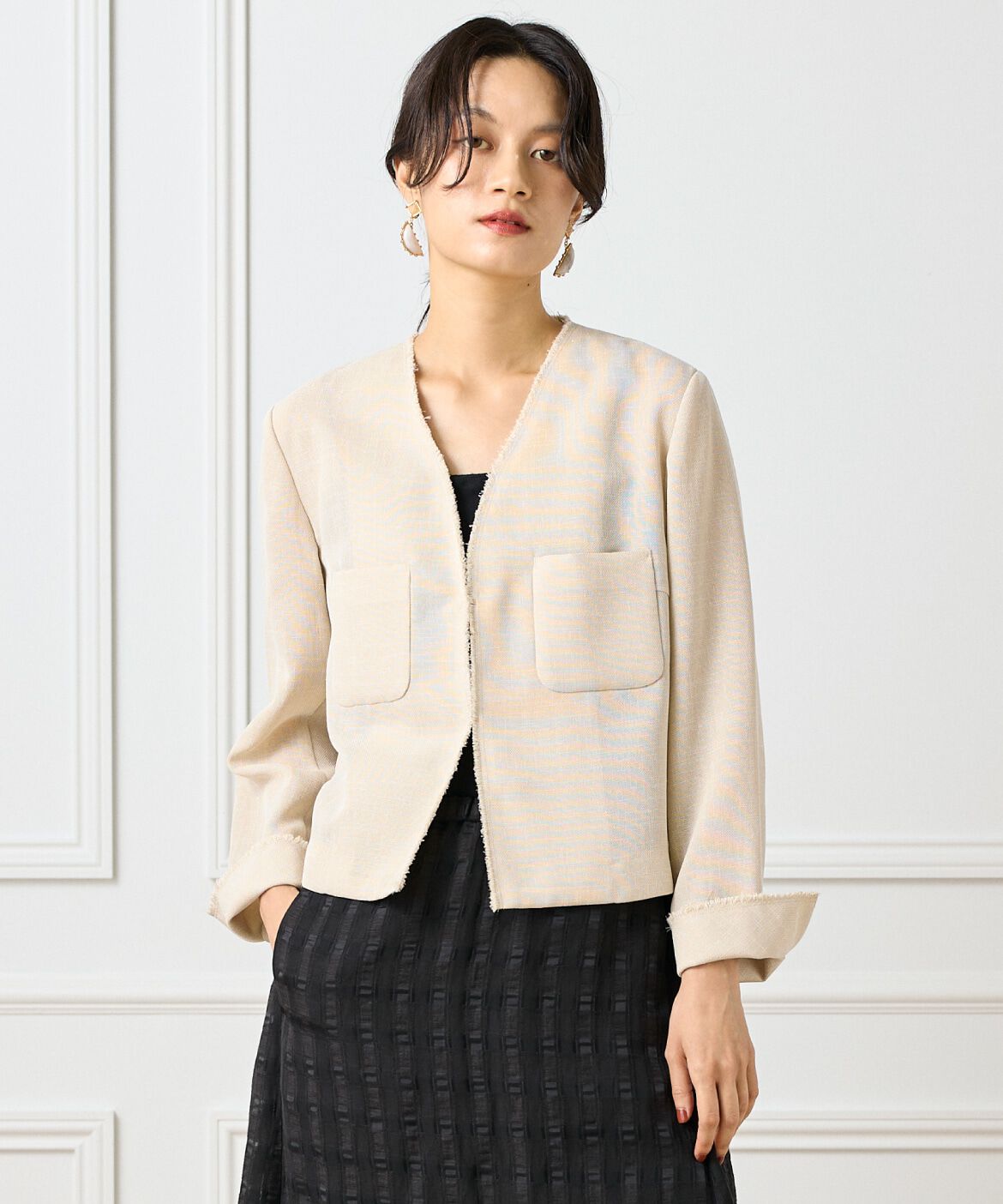 INED「《大きいサイズ》カラミジャケット」|ノーカラージャケット|