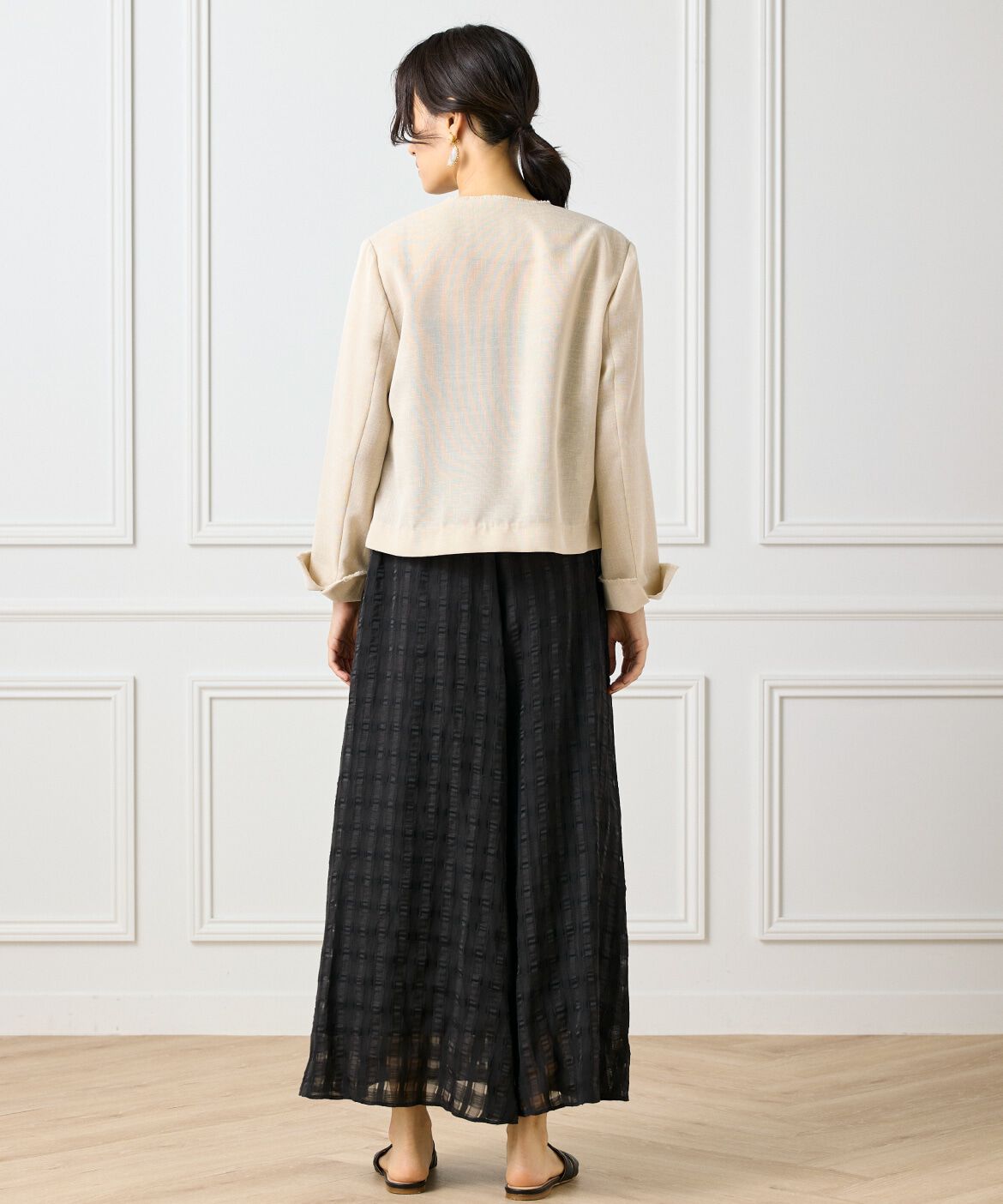 INED「《大きいサイズ》カラミジャケット」|ノーカラージャケット|