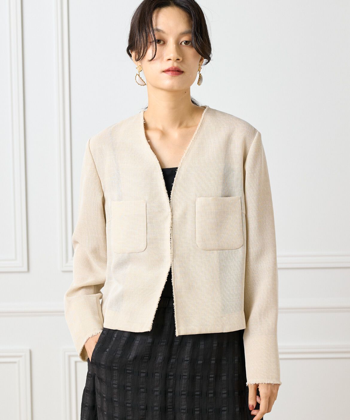 INED「《大きいサイズ》カラミジャケット」|ノーカラージャケット|