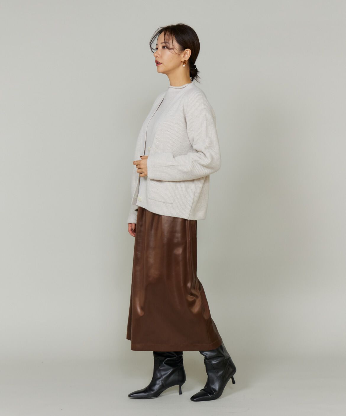 Le Souk「《大きいサイズ》レザーライクギャザーストレートスカート」|台形|