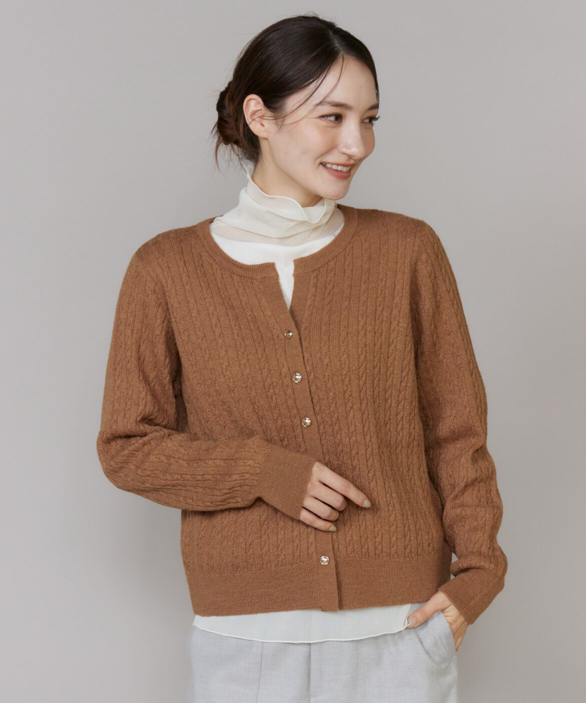 DAY by DAY it&rsquo;s international「ケーブル柄アルパカニットカーディガン」|カーディガン|キャメル1