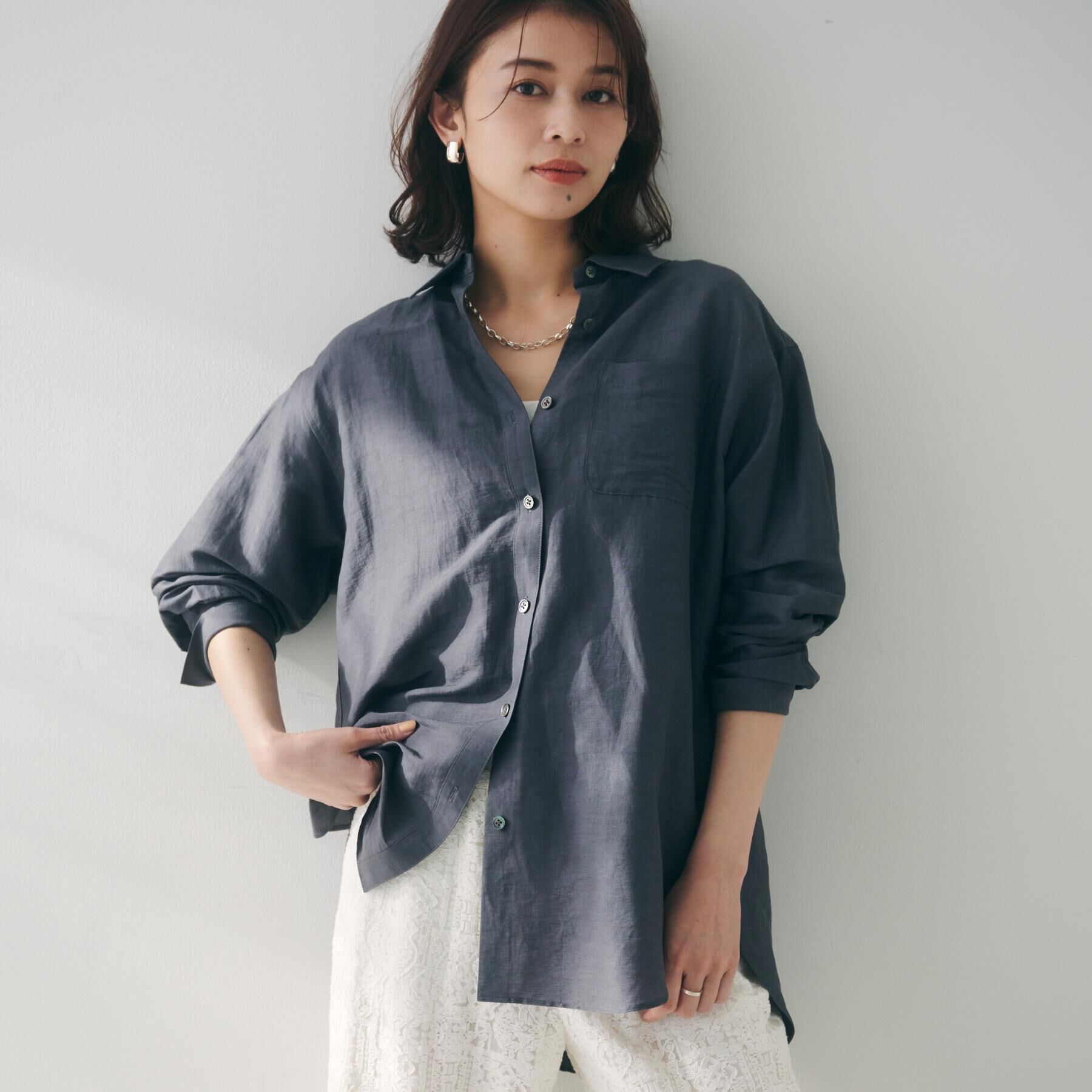 UNTITLED「【セットアップ可能/手洗い可】リネン混 ベーシックシャツ」|シャツ・ブラウス|