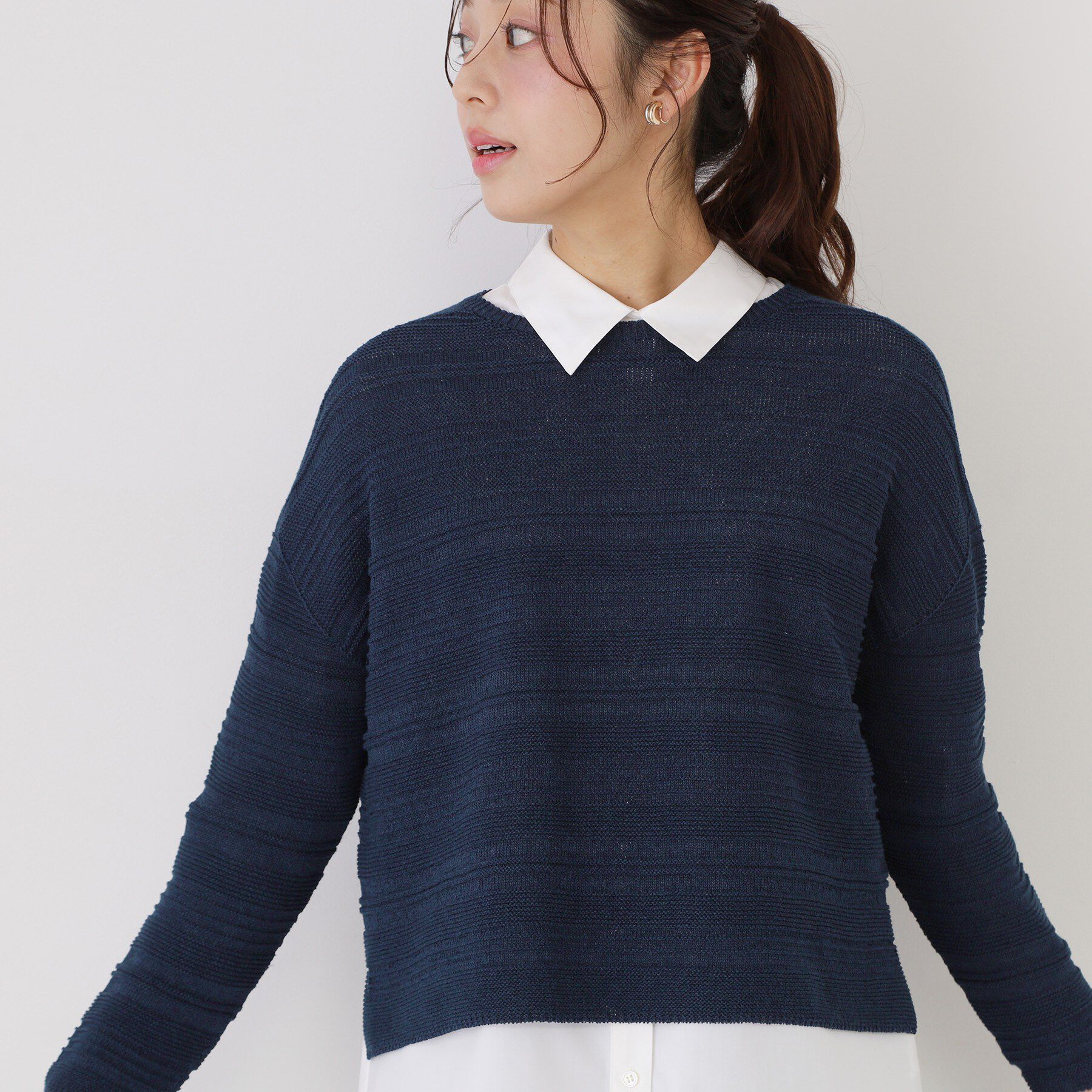 COUP DE CHANCE「【手洗い可／日本製／和紙使用】地柄ボーダーニット」|ニット・セーター|