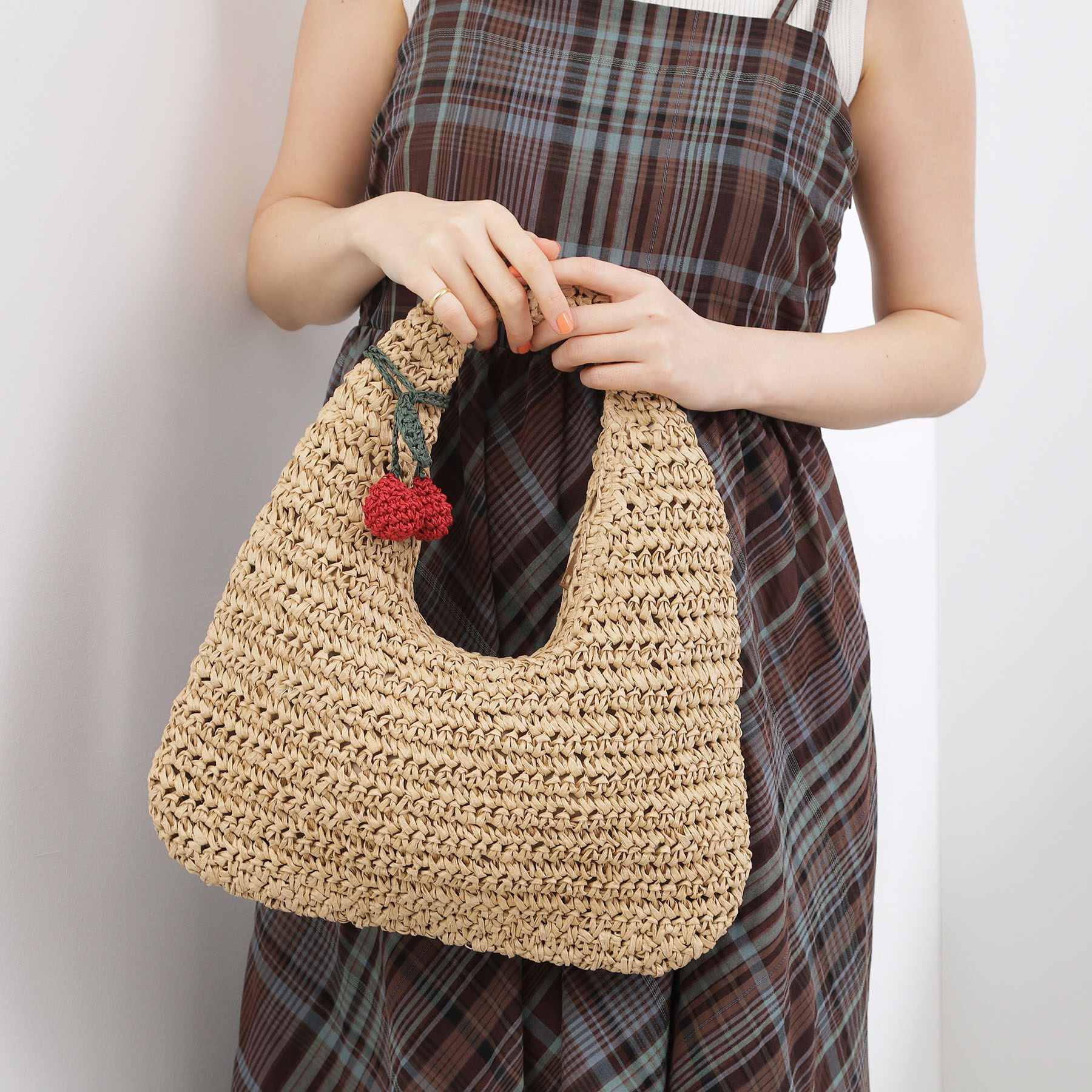 grove「フルーツチャームトート」|トートバッグ|ベージュ&times;チェリー(