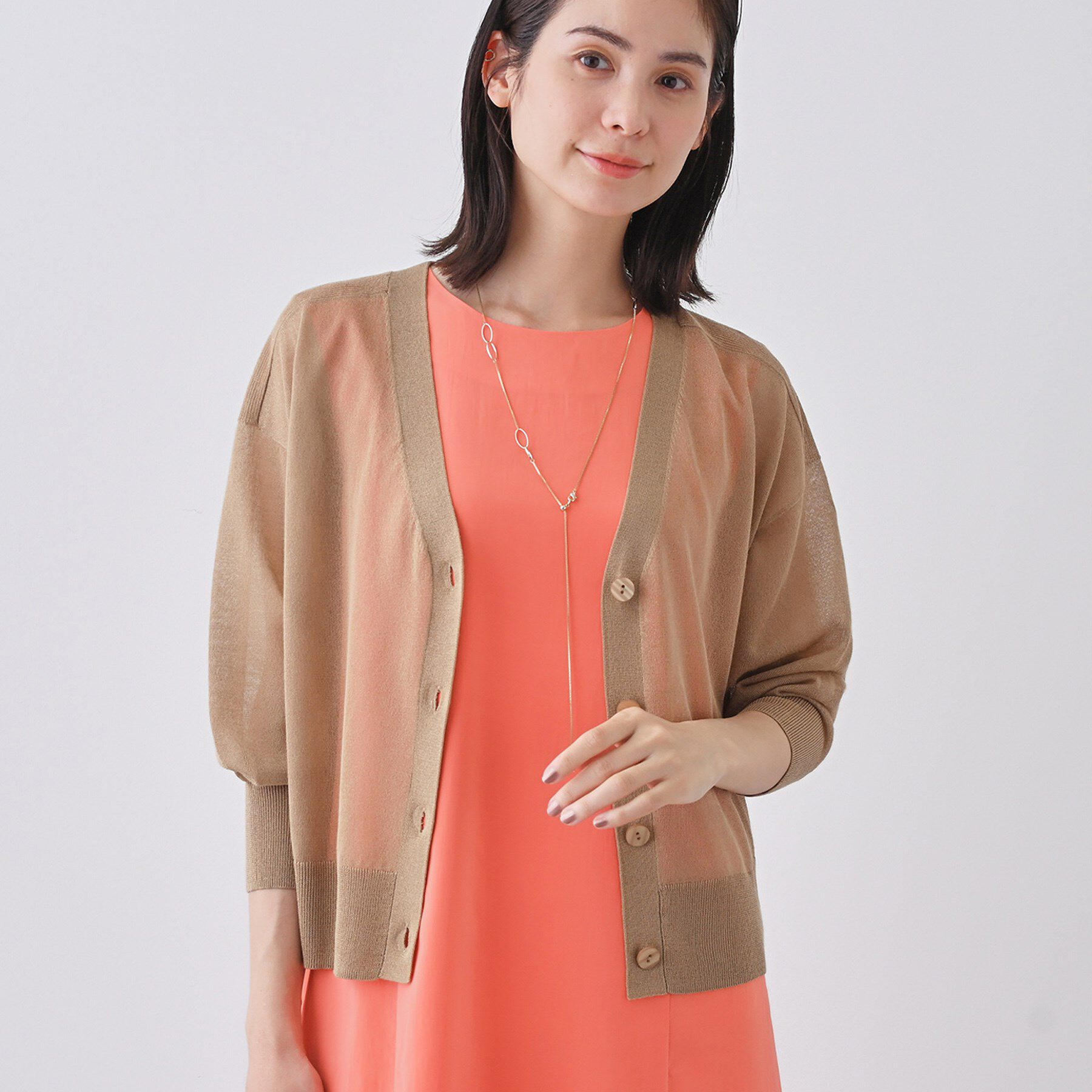 INDIVI「【大人シアーラメ】きれいめニットカーディガン」|カーディガン|キャメルブラウン(0