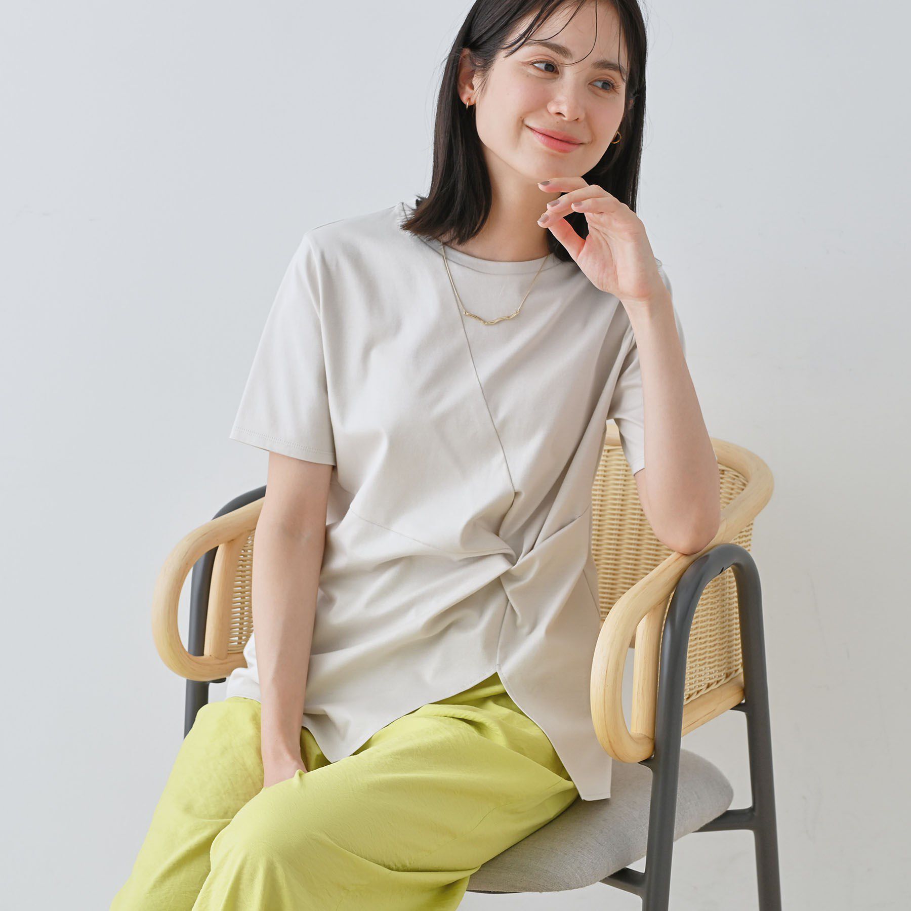 INDIVI「【洗える】ねじりデザインTシャツ」|Tシャツ・カットソー|ベージュ(052)