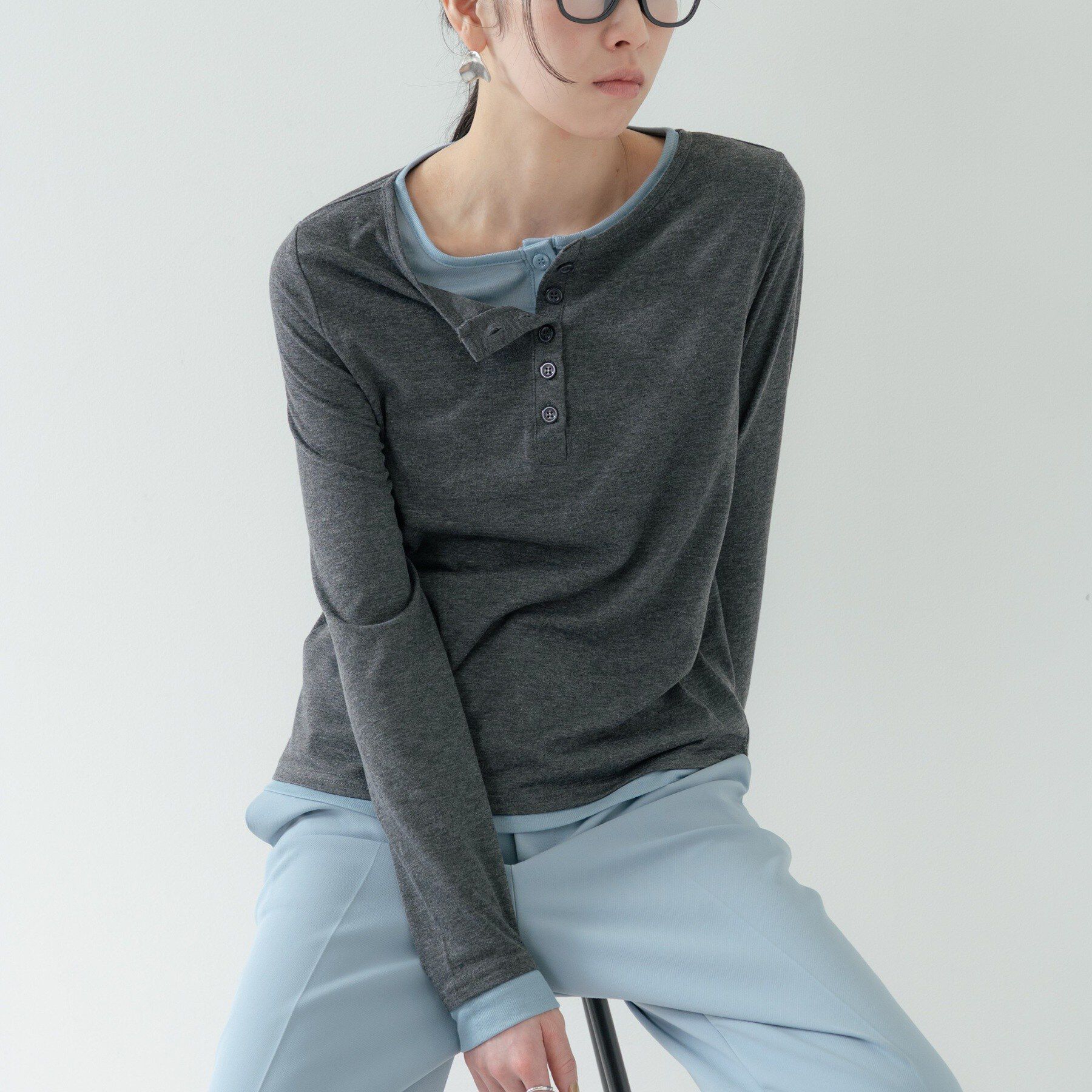 GALLEST「バイカラーヘンリーネックカットソー」|Tシャツ・カットソー|