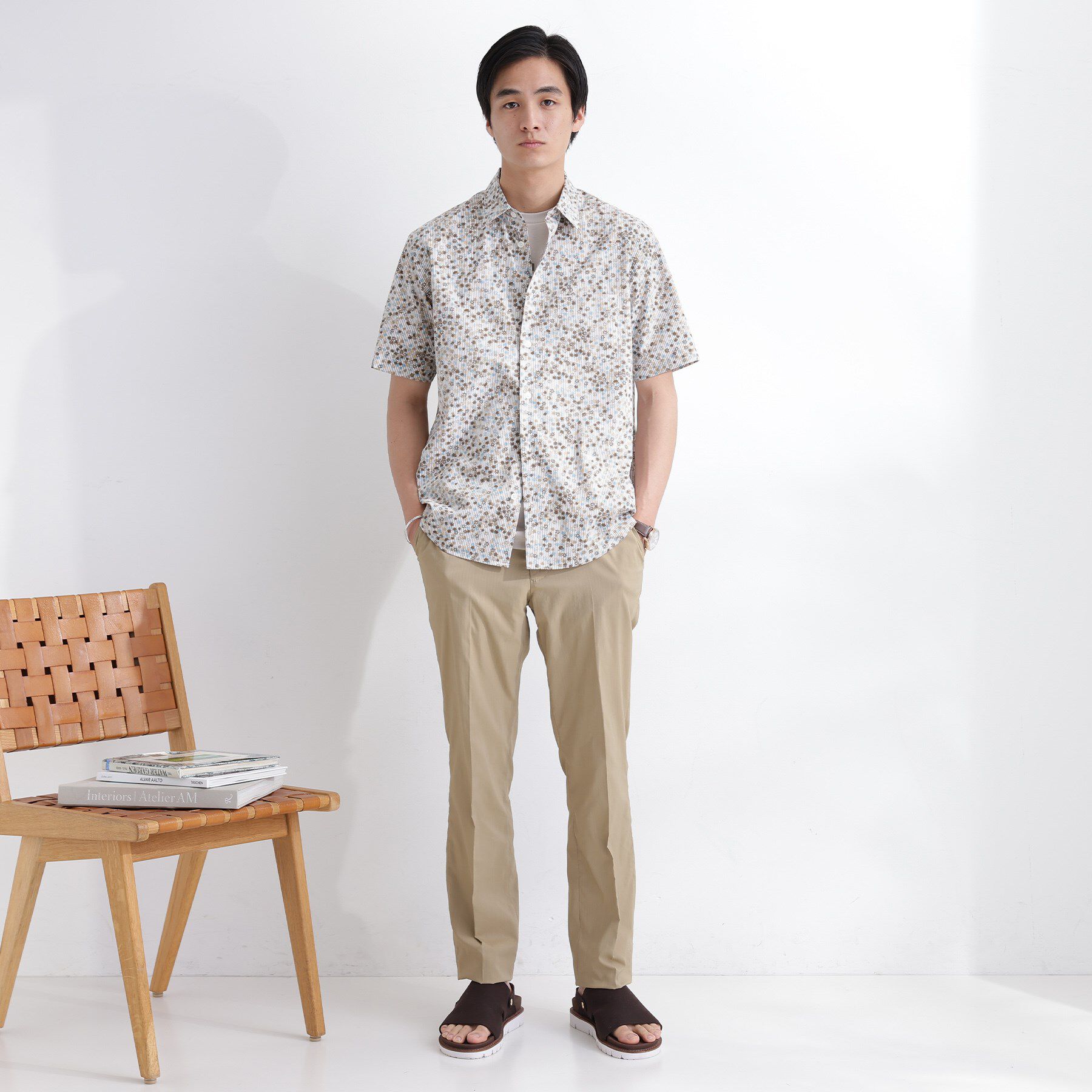 TAKEO KIKUCHI「ストライプ小花プリント 半袖シャツ」|シャツ・ブラウス|