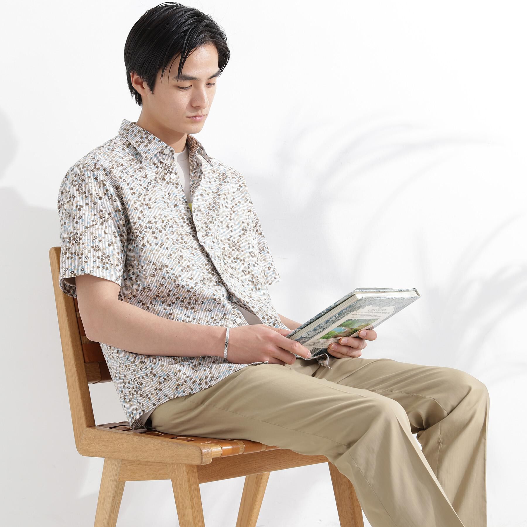 TAKEO KIKUCHI「ストライプ小花プリント 半袖シャツ」|シャツ・ブラウス|