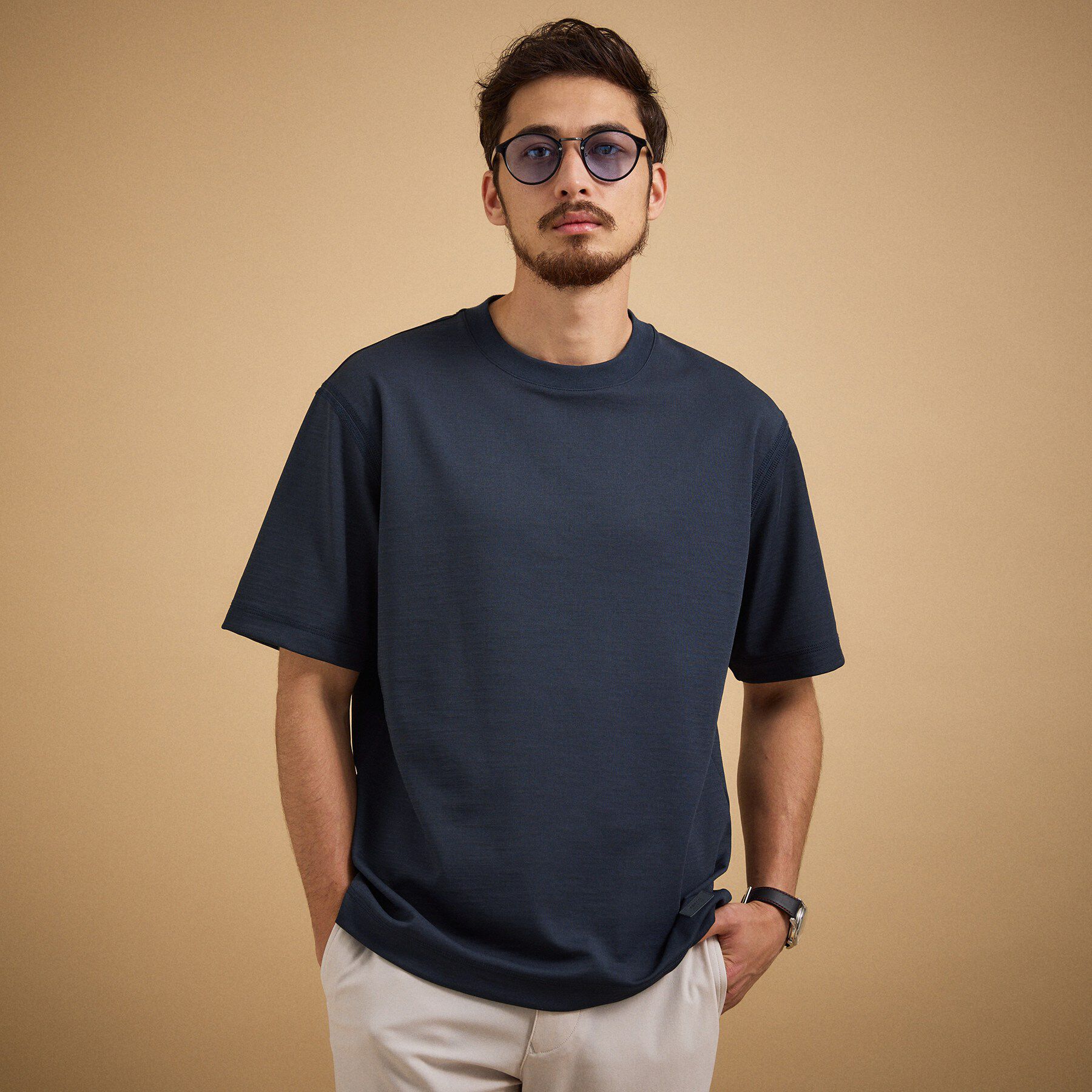 TAKEO KIKUCHI「リネン ライク ポンチ プルオーバー」|Tシャツ・カットソー|ネイビー(094)