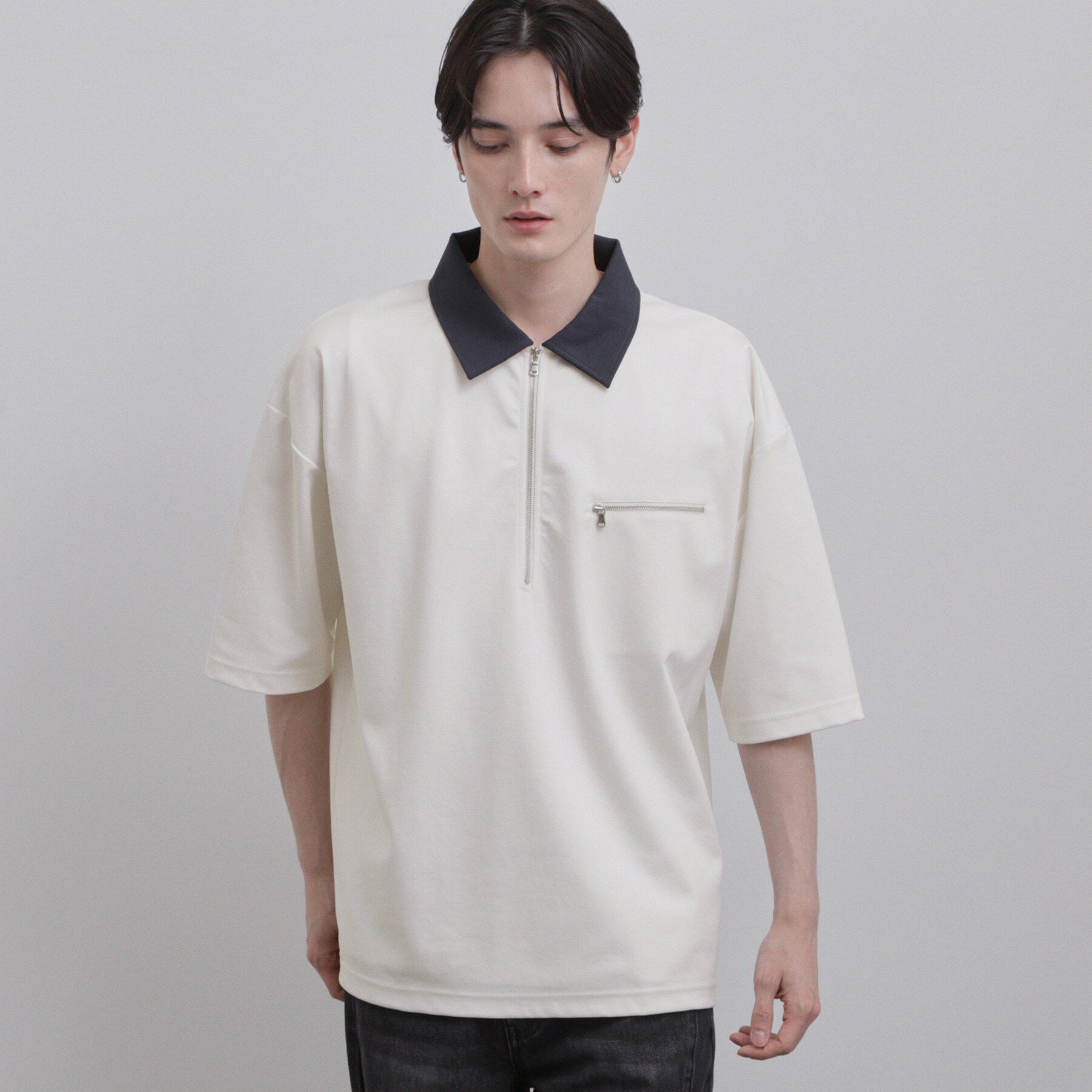 tk.TAKEO KIKUCHI「配色ハーフジップカットソー」|Tシャツ・カットソー|ホワイト(001)