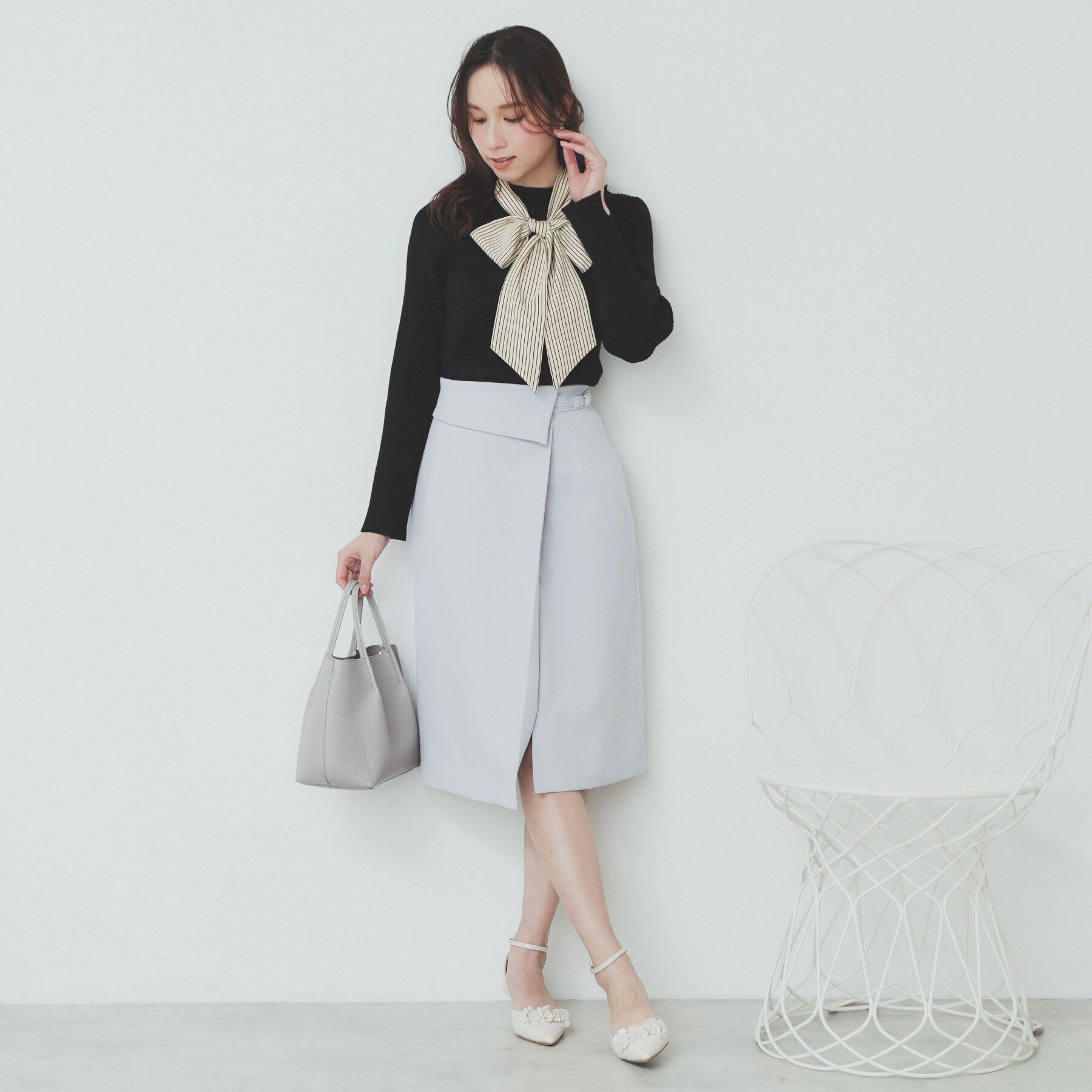 index「スカーフ付きハイネックリブニット【洗濯機洗い可】」|ニット・セーター|