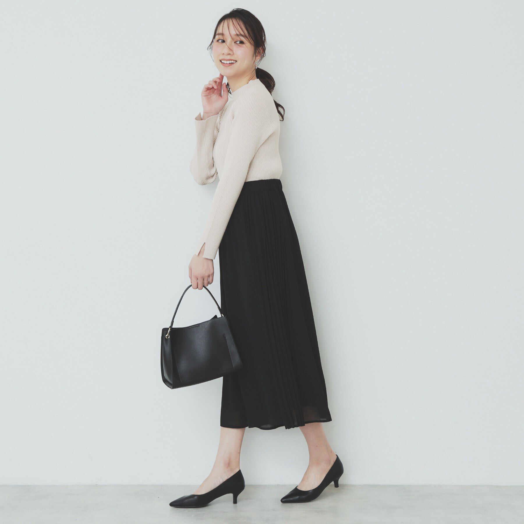 index「スカーフ付きハイネックリブニット【洗濯機洗い可】」|ニット・セーター|