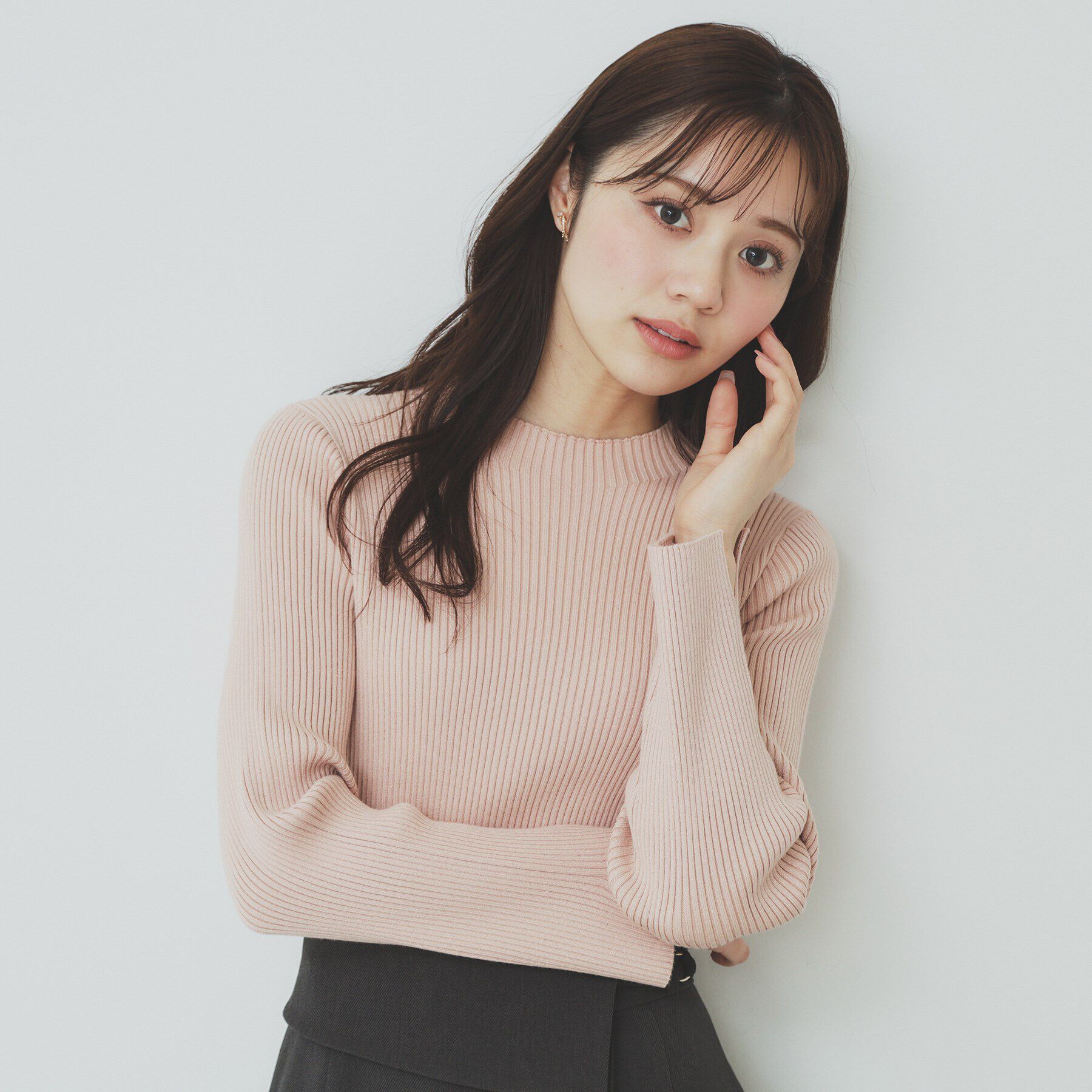 index「スカーフ付きハイネックリブニット【洗濯機洗い可】」|ニット・セーター|オレンジ(065)