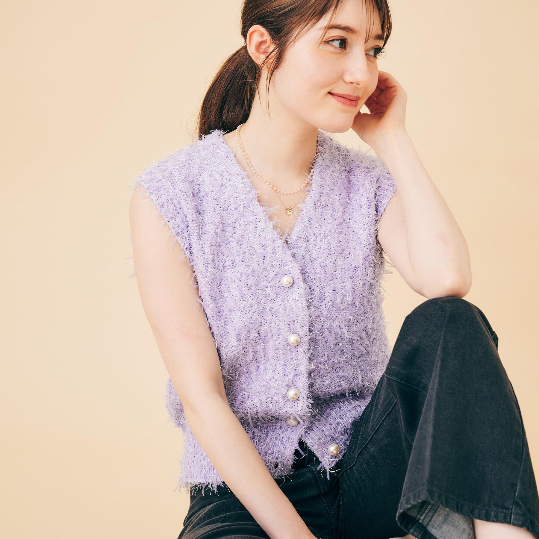 index「《Can Cam掲載》フリンジシャギーコンパクトベスト【洗濯機洗い可】」|ベスト・ジレ|