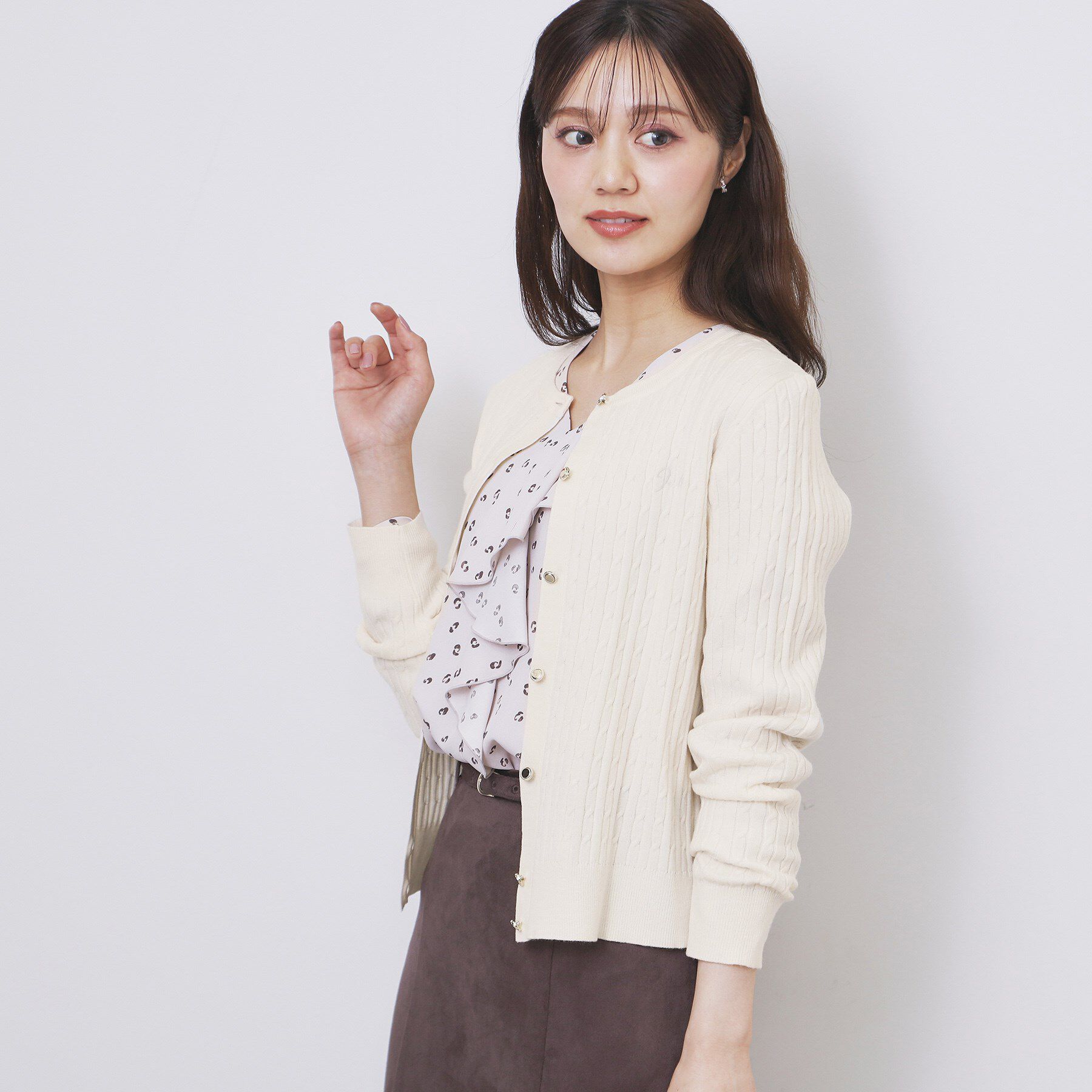 index「クルーネックケーブルカーディガン【洗濯機OK】」|カーディガン|