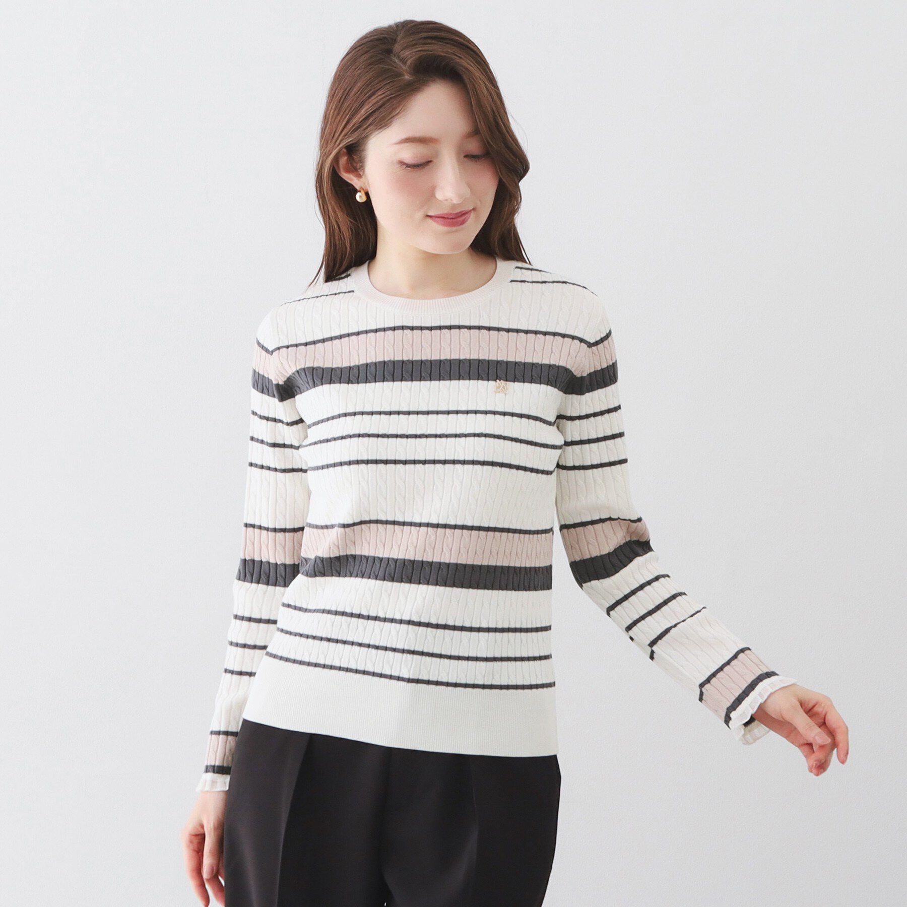 index「ランダムボーダーケーブルニット【洗濯機OK/抗ピル】」|ニット・セーター|