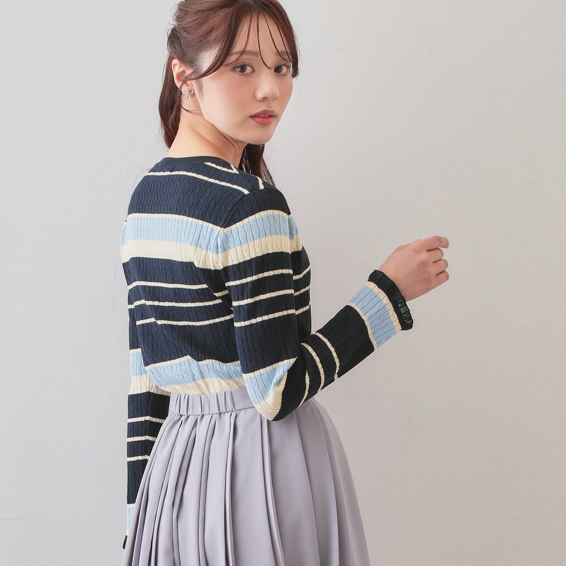 index「ランダムボーダーケーブルニット【洗濯機OK/抗ピル】」|ニット・セーター|