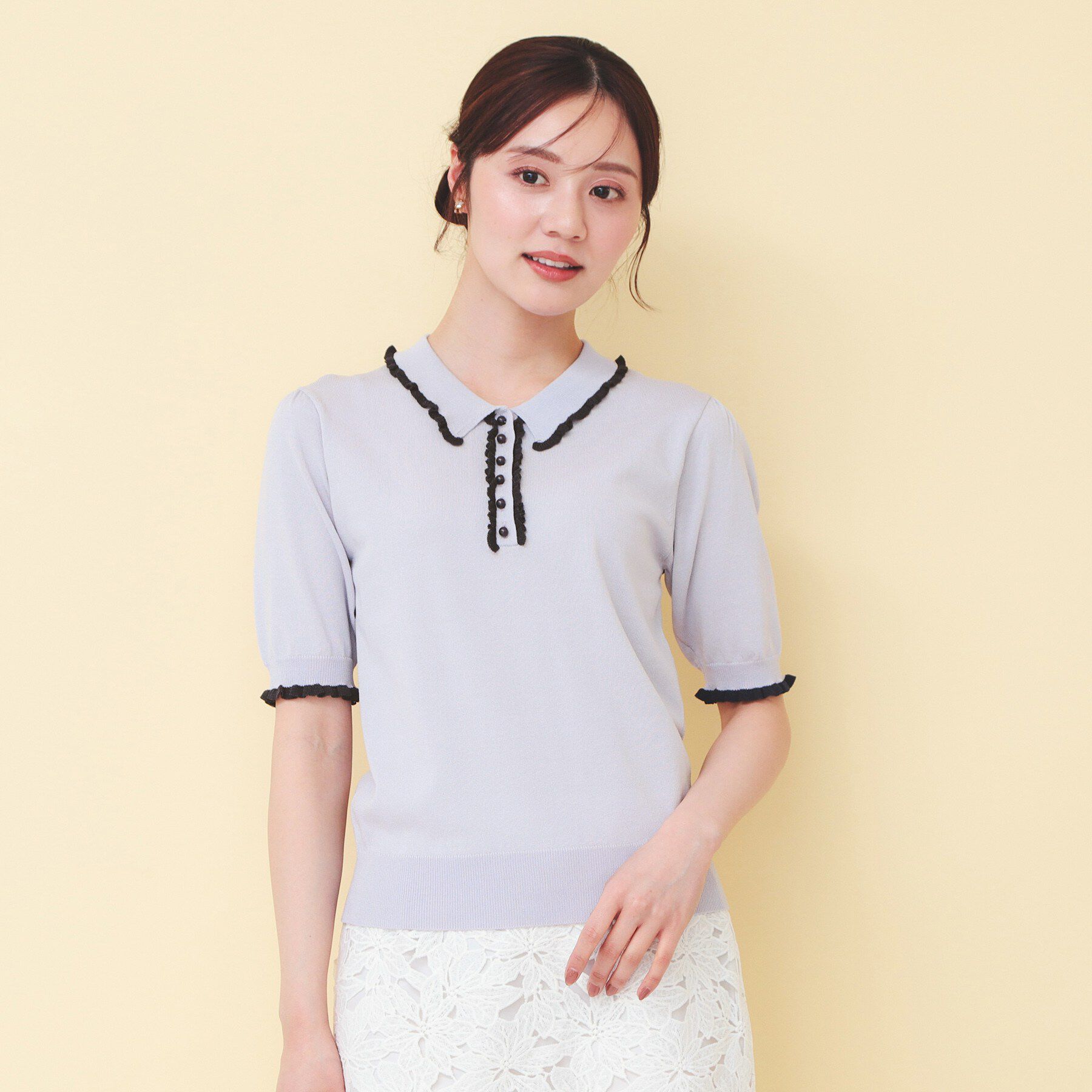 index「ミニフリル衿付きポロニット【洗濯機OK/抗ピル】」|ニット・セーター|