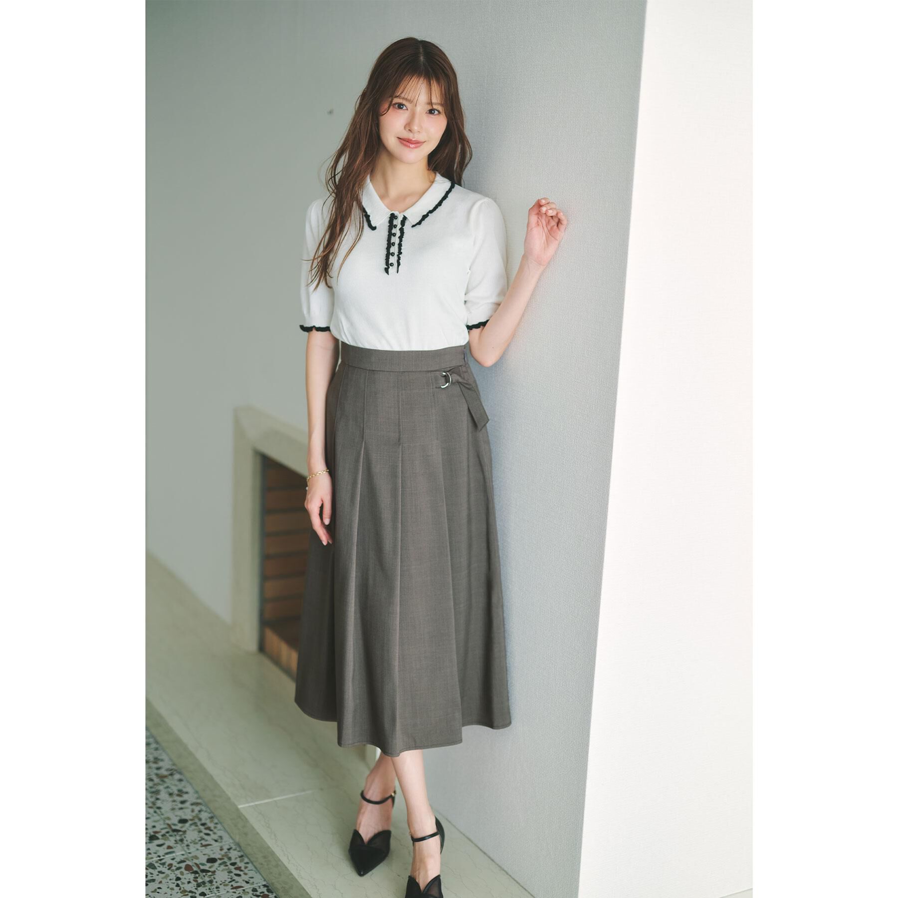 index「ミニフリル衿付きポロニット【洗濯機OK/抗ピル】」|ニット・セーター|