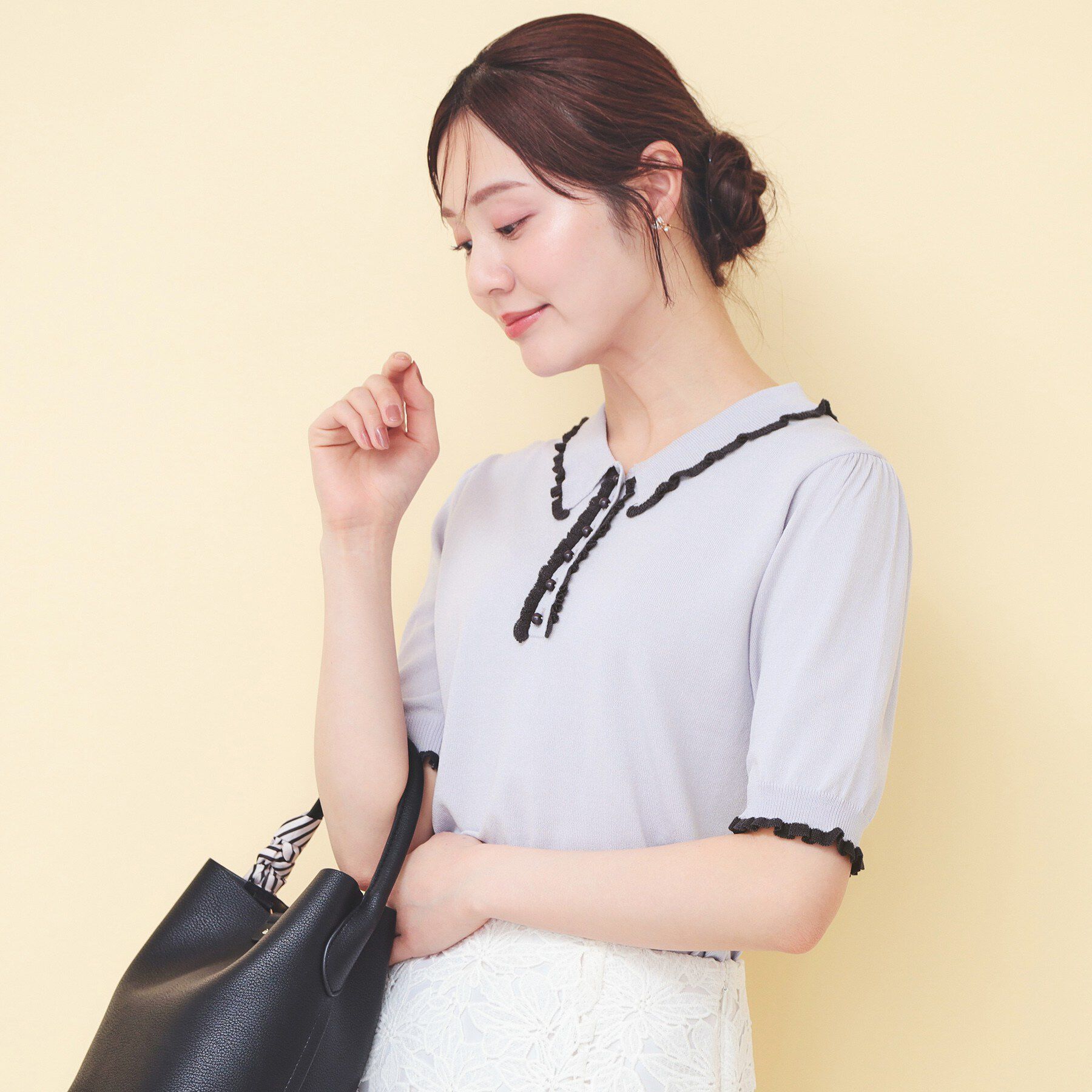 index「ミニフリル衿付きポロニット【洗濯機OK/抗ピル】」|ニット・セーター|