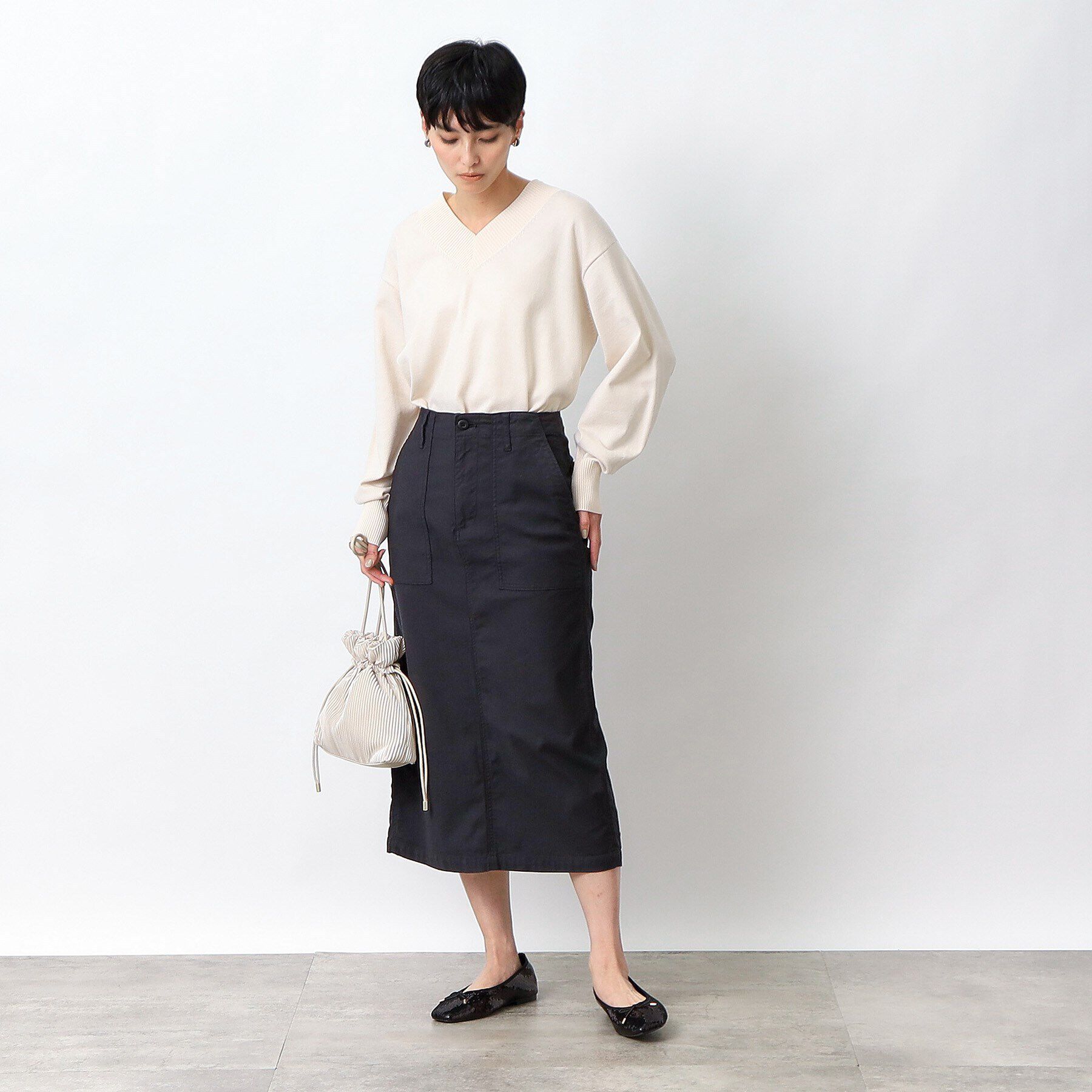 OPAQUE.CLIP「ストレッチベイカースカート/オーガニックコットン混【洗濯機洗い可／ストレッチ】」|スカート|