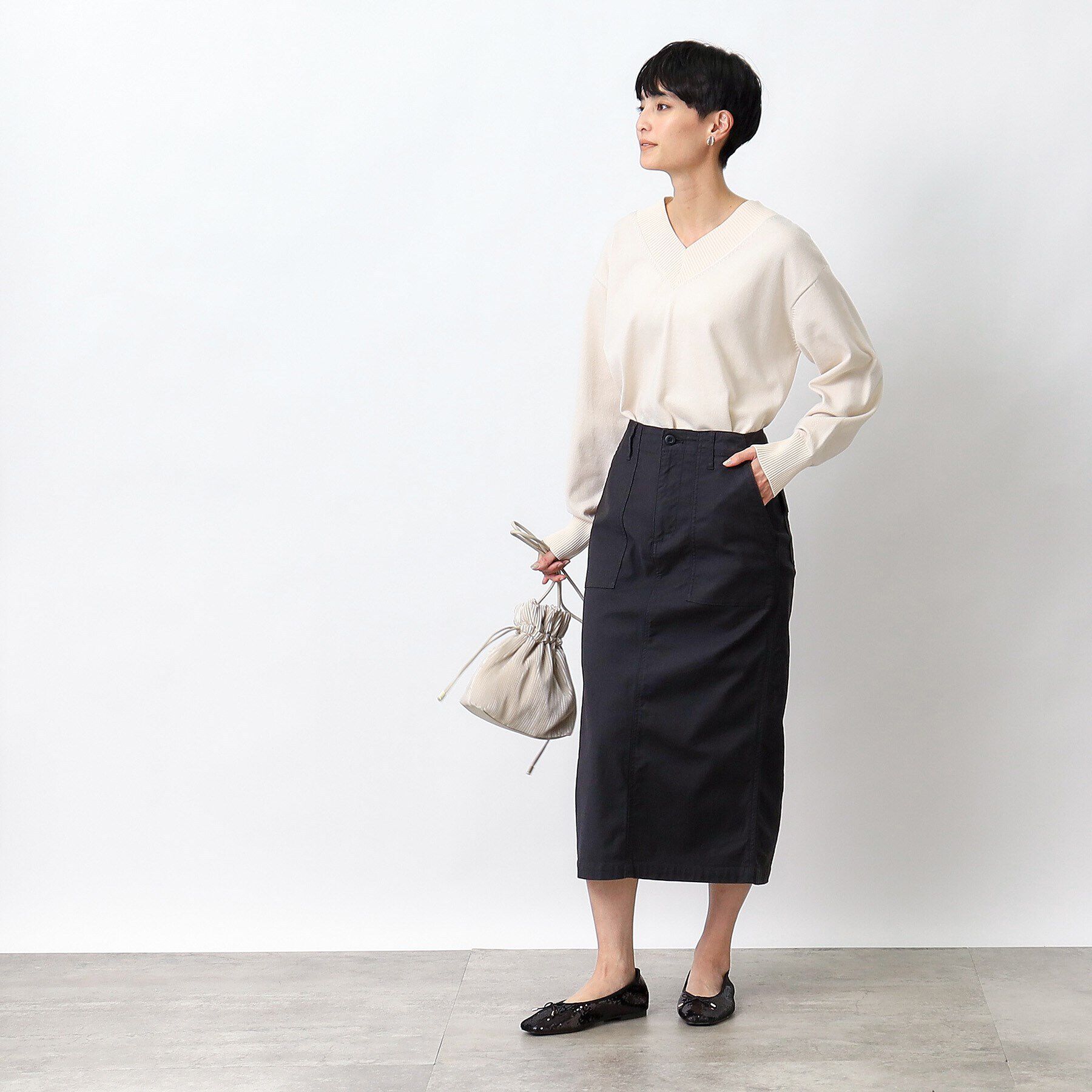 OPAQUE.CLIP「ストレッチベイカースカート/オーガニックコットン混【洗濯機洗い可／ストレッチ】」|スカート|