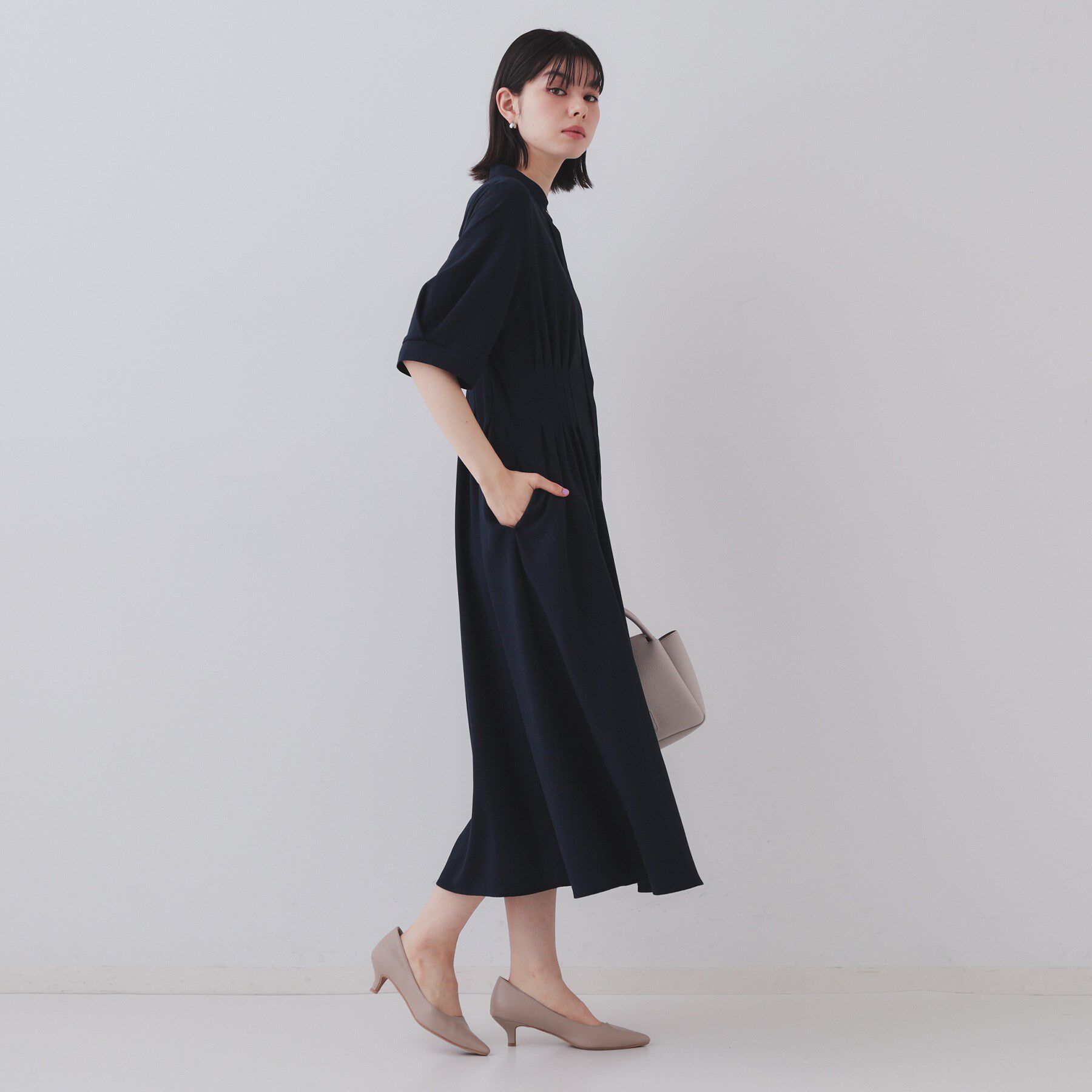 OPAQUE.CLIP「ピンタックフィット＆フレアワンピース【洗濯機洗い可】」|ワンピース|