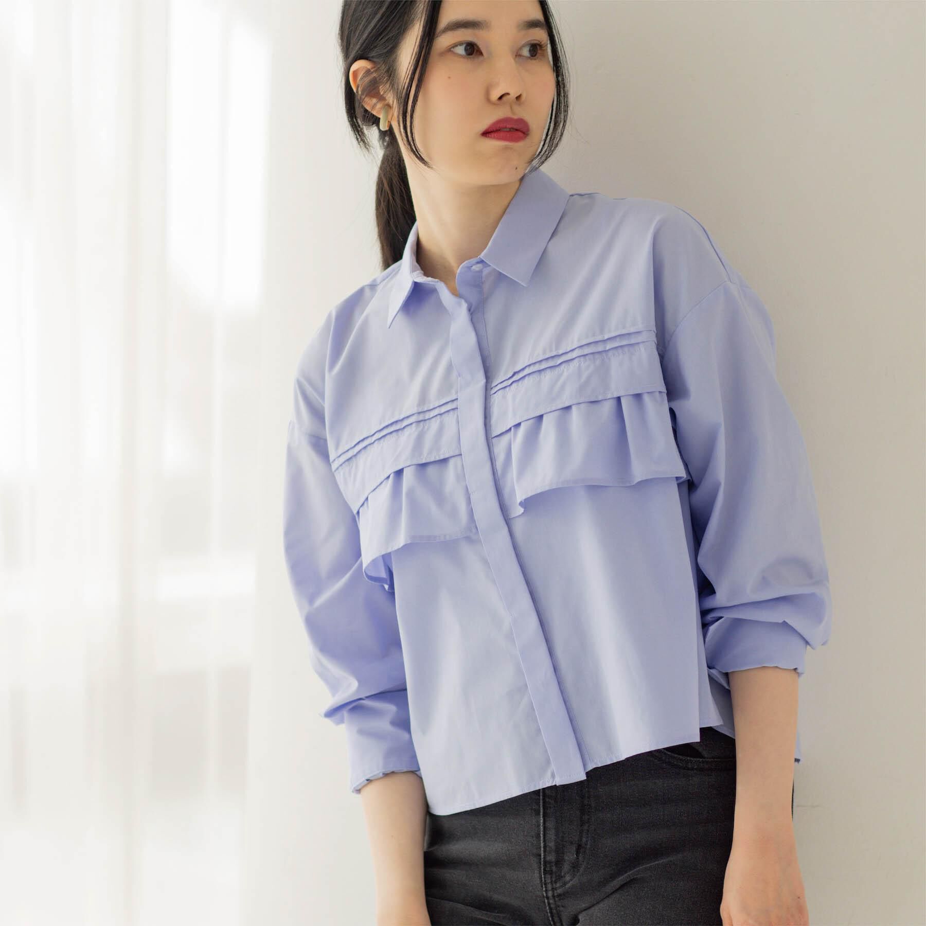 OPAQUE.CLIP「タックフリルシャツ【洗濯機OK】」|シャツ・ブラウス|ブルー(091)