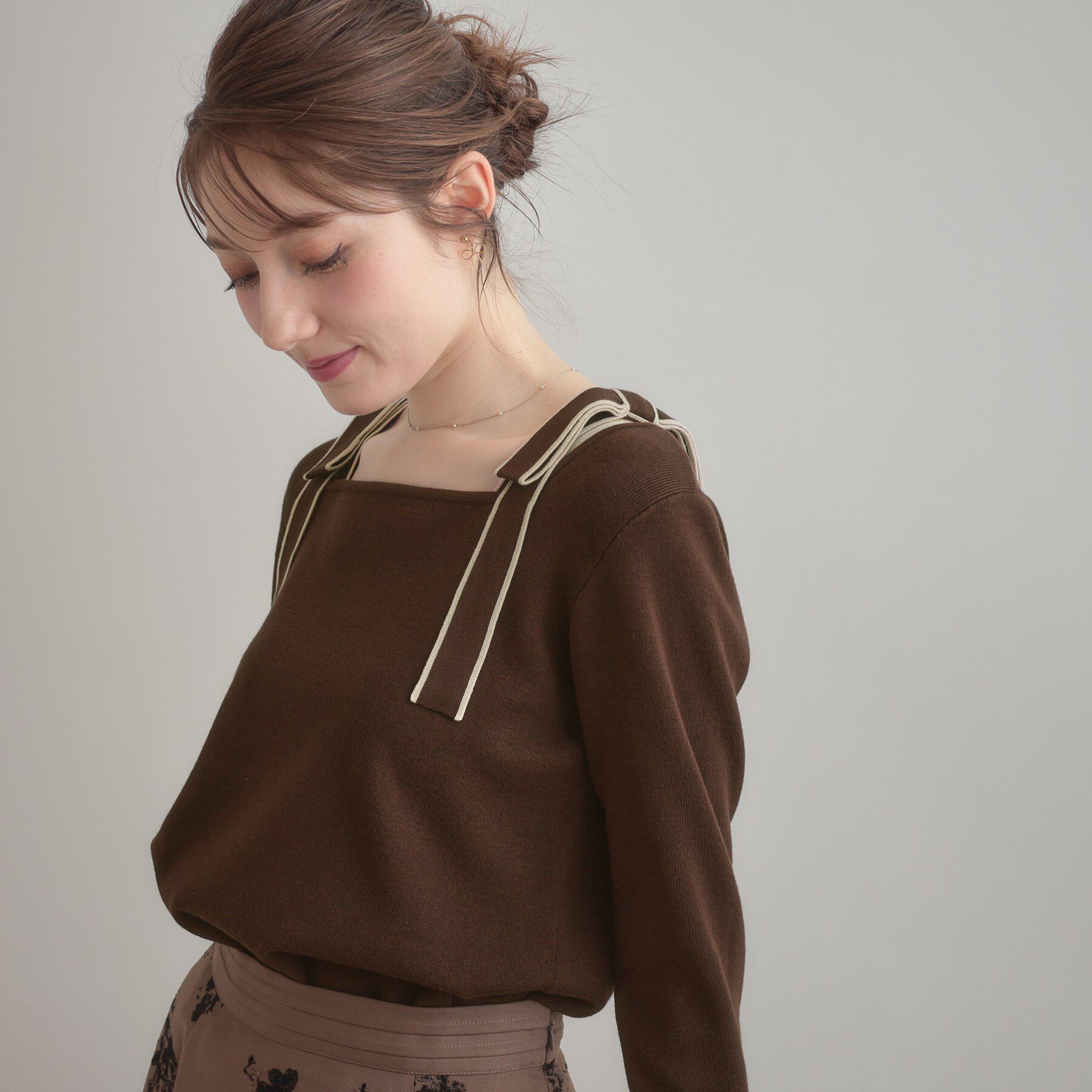 Couture broach「【着映え・フェミニン・高見え】配色リボン総針ニットトップス」|ニット・セーター|