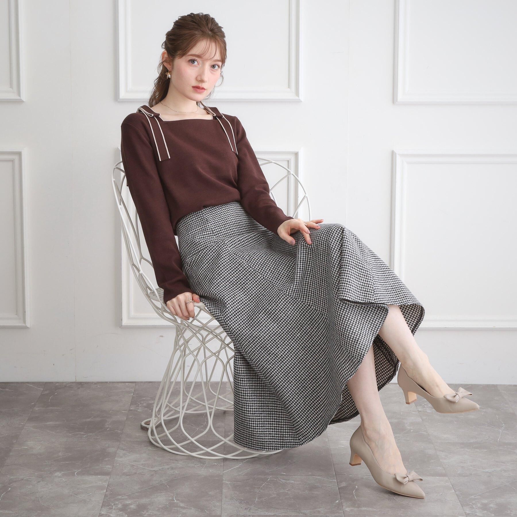 Couture broach「【着映え・フェミニン・高見え】配色リボン総針ニットトップス」|ニット・セーター|