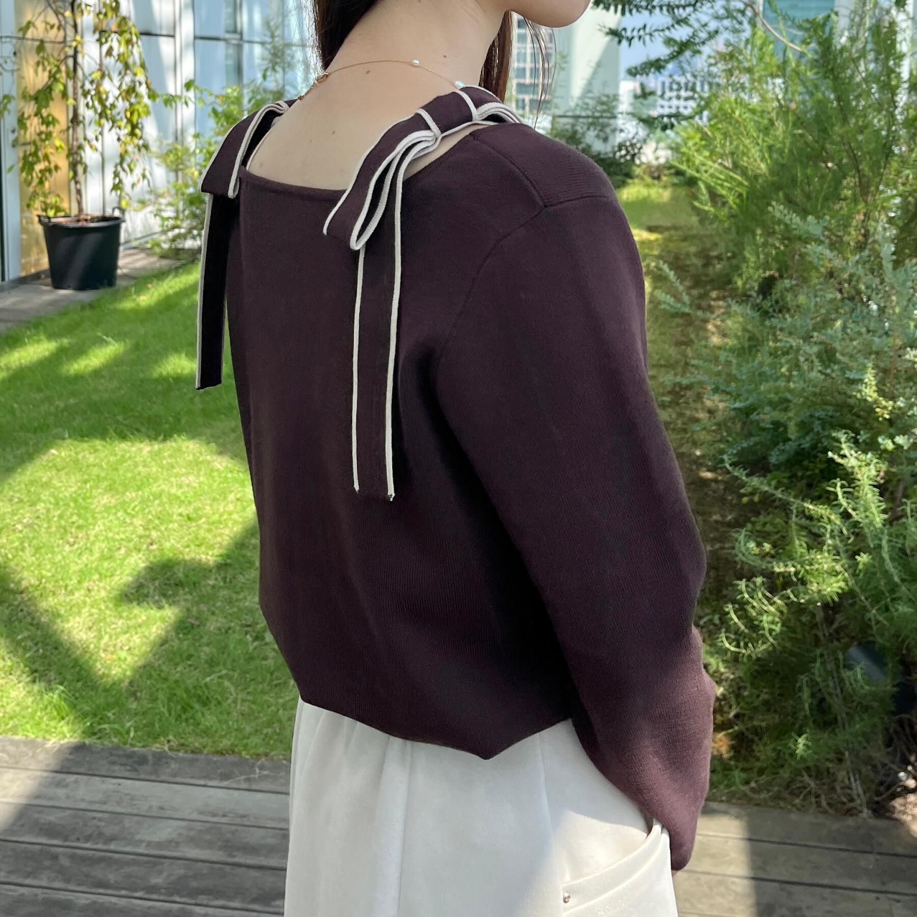 Couture broach「【着映え・フェミニン・高見え】配色リボン総針ニットトップス」|ニット・セーター|