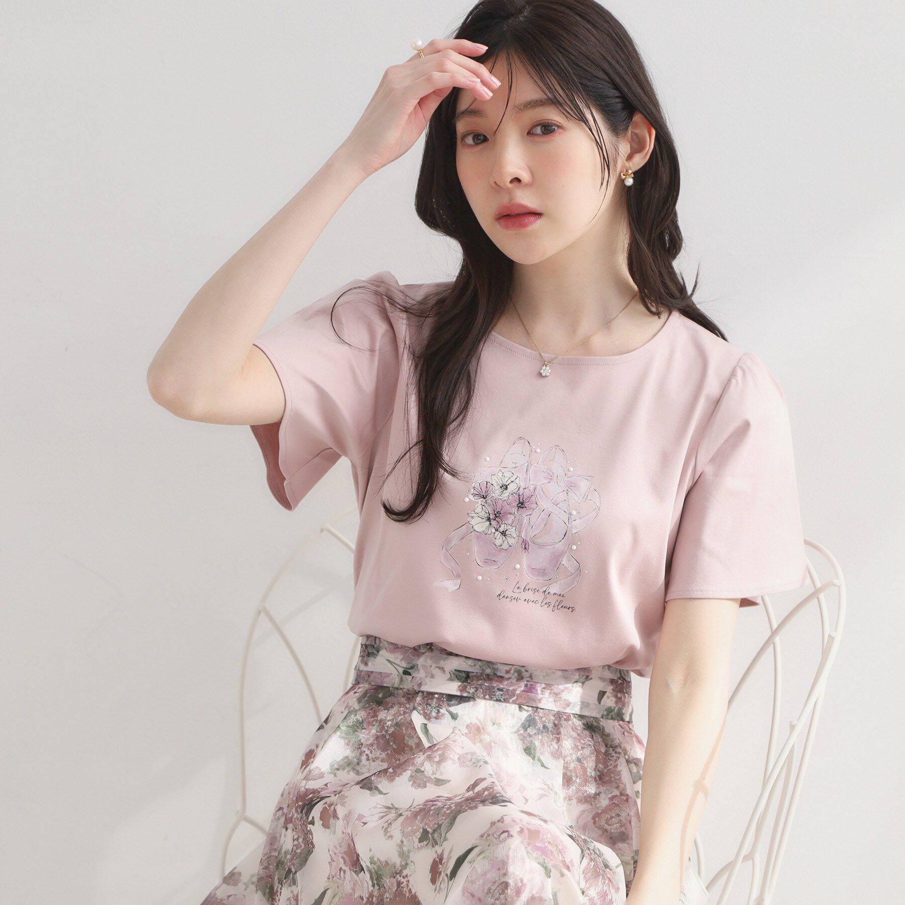 Couture broach「トウシューズプリントTシャツ」|Tシャツ・カットソー|ピンク(072)