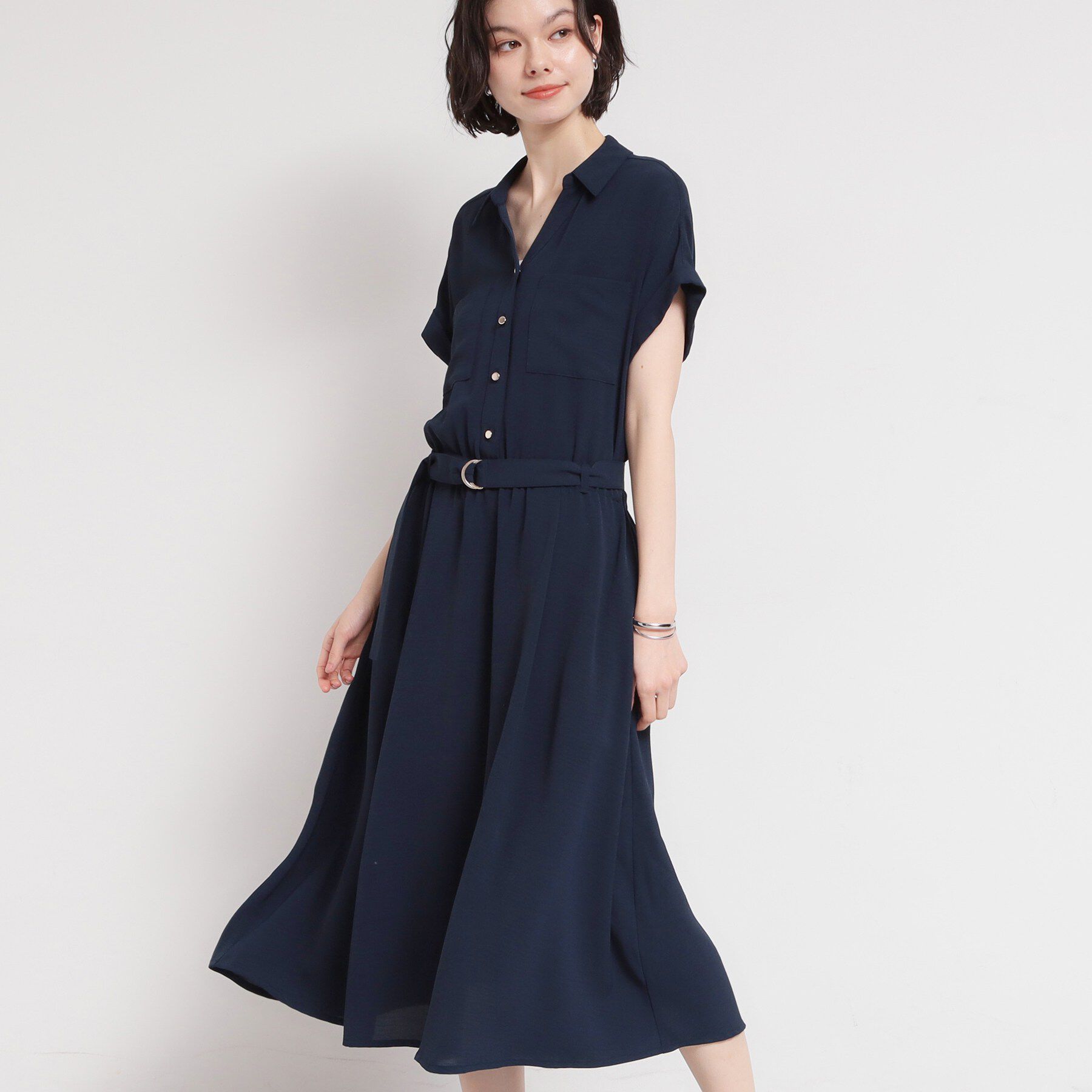 THE SHOP TK「【ひんやり/防しわ/吸水速乾/UVケア】欲しいが詰まった 上品フィット＆フレアワンピース」|ワンピース|ネイビー(094)